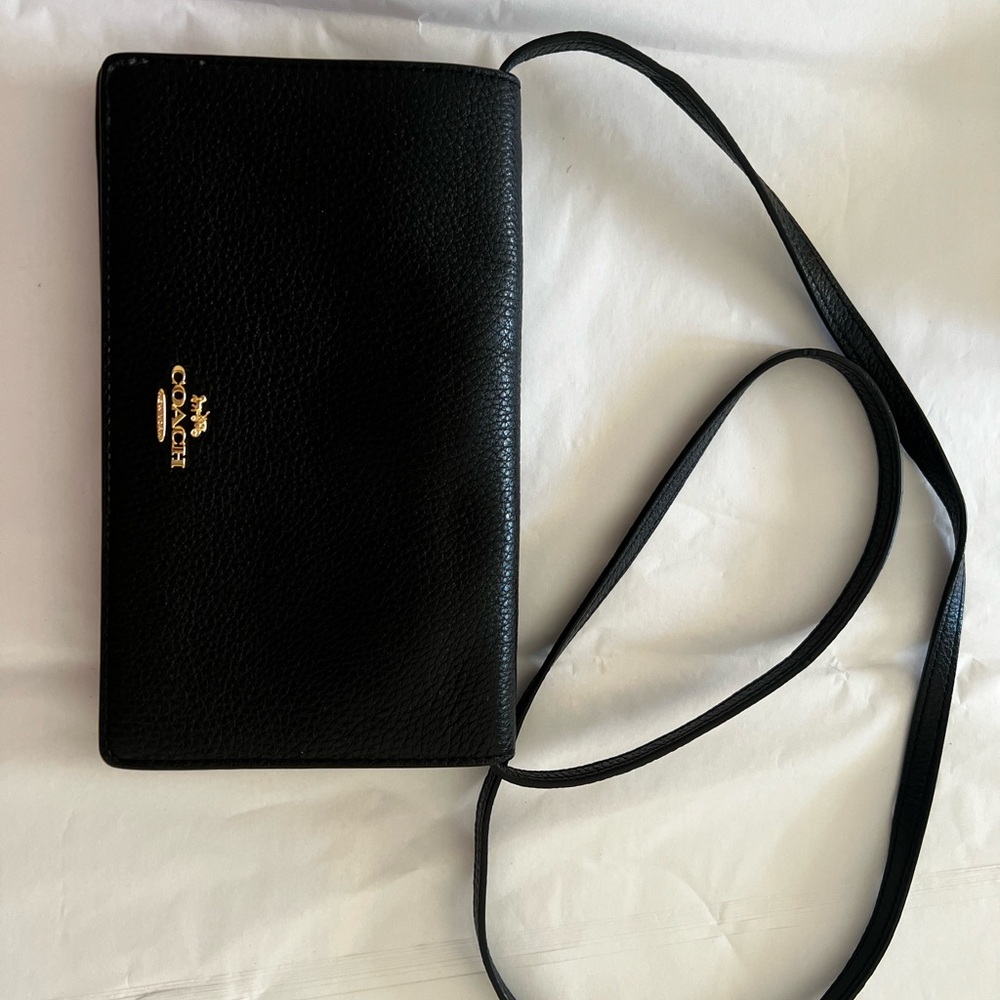 Coach Black Leather Crossbody with Gold Accents